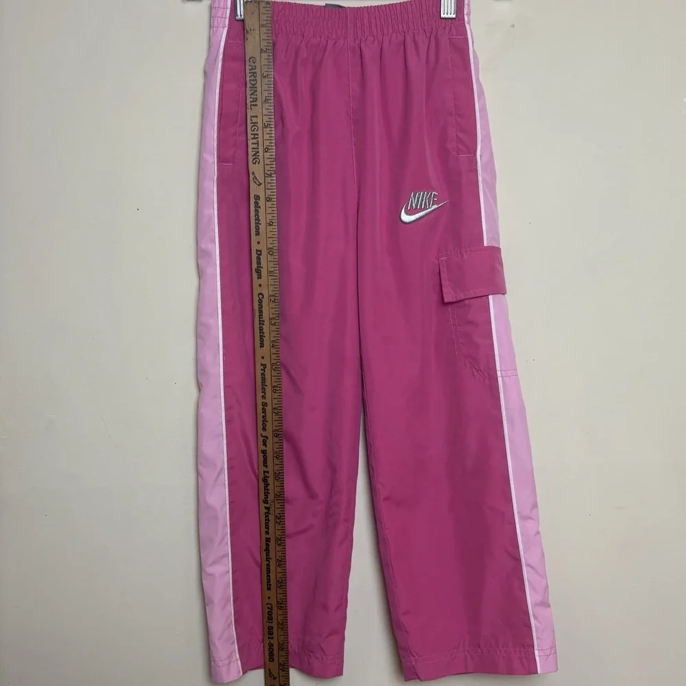 Vtg Y2K Nike Track Pants Logo Size 6 Kids Pink Cargo Mesh Lined